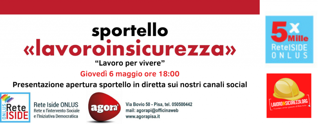 “Lavoro per vivere” Giovedì 6 maggio ore 18:00 Presentazione apertura sportello in diretta sui nostri canali social